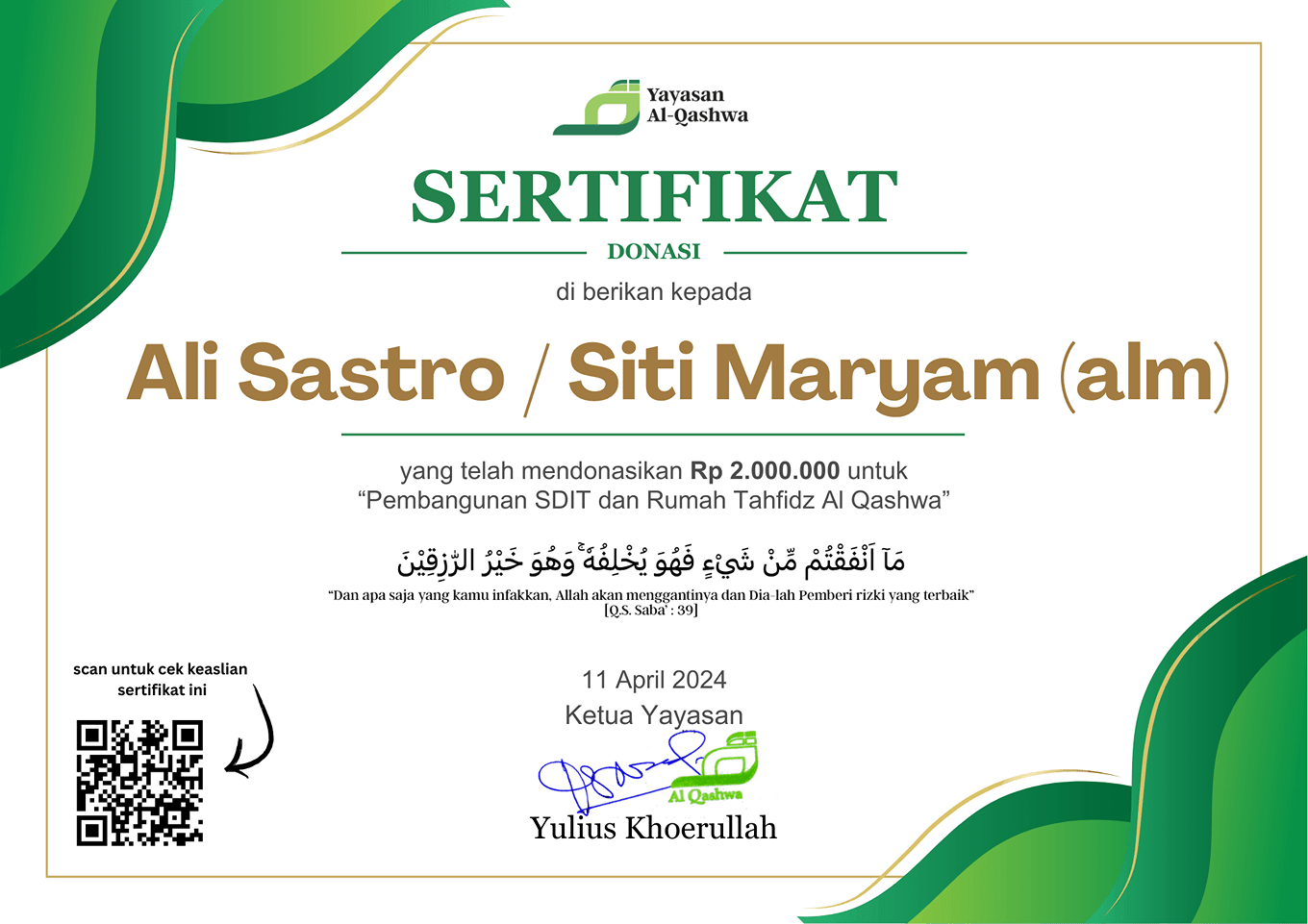 Ali Sastro & Siti Maryam_2.000.000_11 April 2024