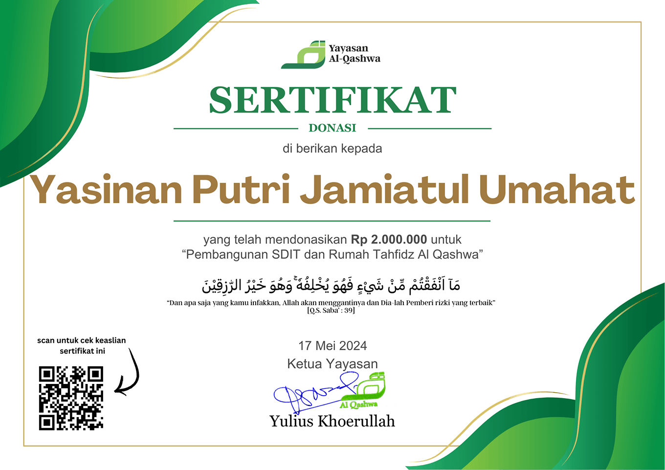 Yasinan Putri jamiatul Umahat_2.000.000_17 Mei 2024
